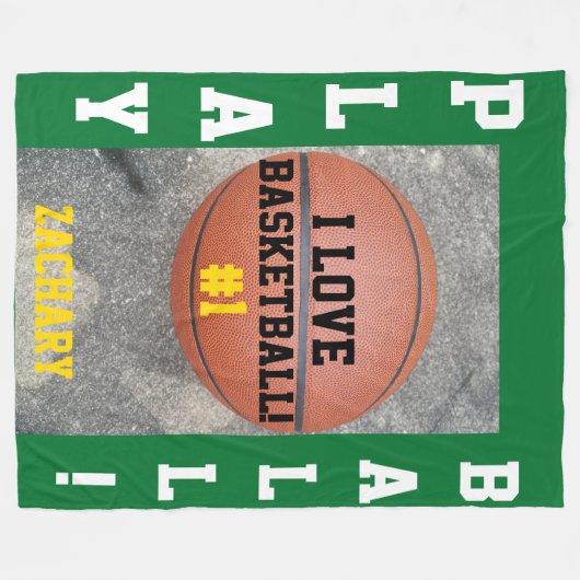 Basketbal Groene Naam Fleece Deken (Voorkant (Horizontaal))