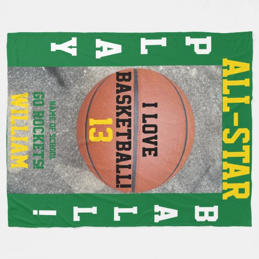 Basketbal Groene Team Naam Fleece Deken (Voorkant (Horizontaal))
