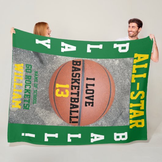 Basketbal Groene Teamnaam Fleece Deken (In situ)