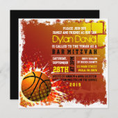 BASKETBAL GRUNGE Bar Mitswa Uitnodiging (Voorkant / Achterkant)