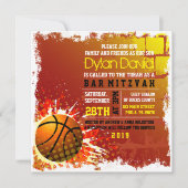 BASKETBAL GRUNGE Bar Mitswa Uitnodiging (Voorkant)