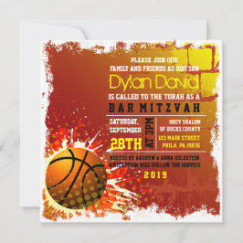 BASKETBAL GRUNGE Bar Mitswa Uitnodiging
