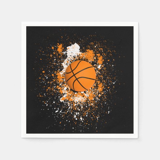 Basketbal Grunge Paint Splatter Sinaasappel Zwart Servet (Voorkant)