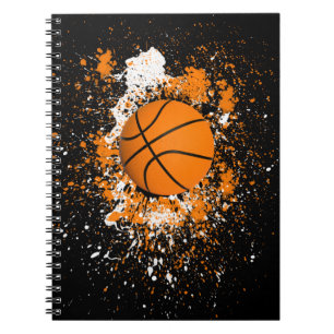 Basketbal Grunge Verfspatten Oranje Zwart Cool Notitieboek
