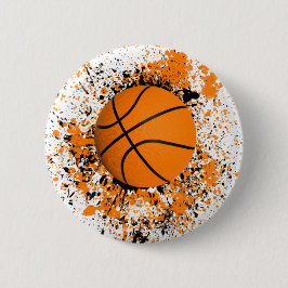Basketbal Grunge Verfspatten Oranje Zwart Cool Ronde Button 5,7 Cm