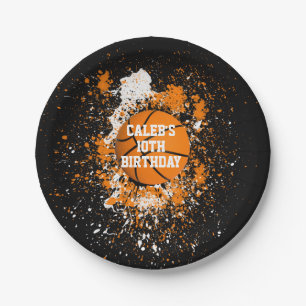 Basketbal Grunge Verfspatten Oranje Zwart Papieren Bordje