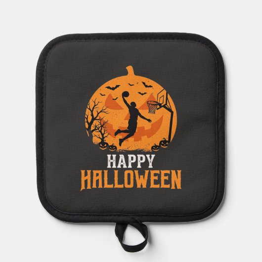 Basketbal Halloween Dunk Pompoen Design_1 Pannenlap (Voorkant)