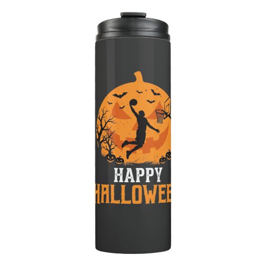 Basketbal Halloween Dunk Pompoen Design_1 Thermosbeker (Voorkant)