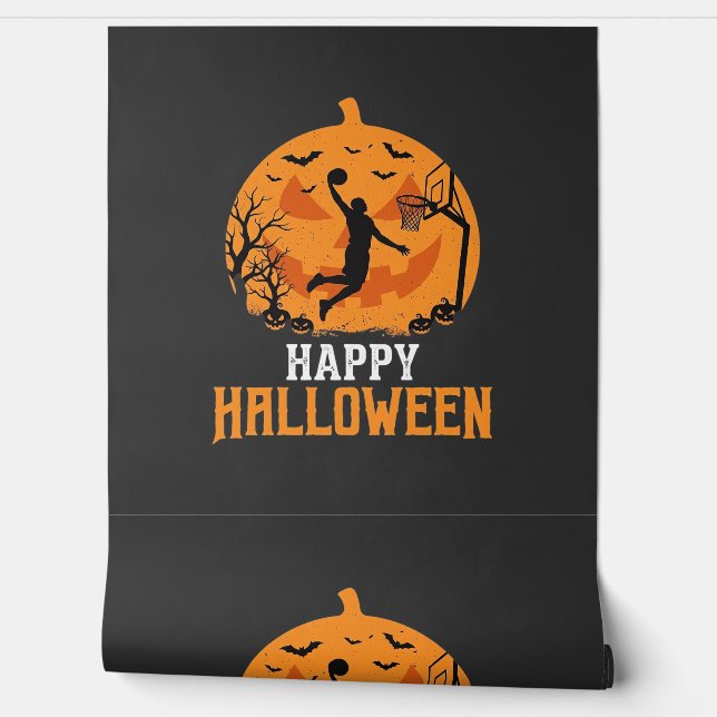 Basketbal Halloween Dunk Pompoen Ontwerp_1 Behang (Afrollen)