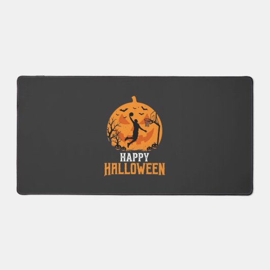 Basketbal Halloween Dunk Pompoen Ontwerp_1 Bureaumat (Voorkant)