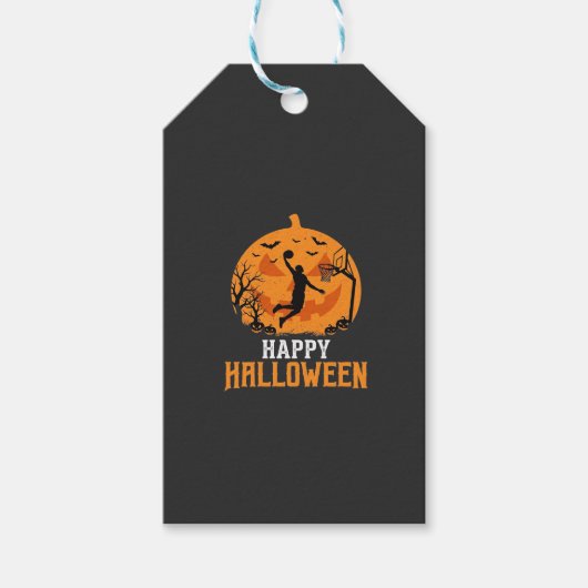 Basketbal Halloween Dunk Pompoen Ontwerp_1 Cadeaulabel (Voorkant)