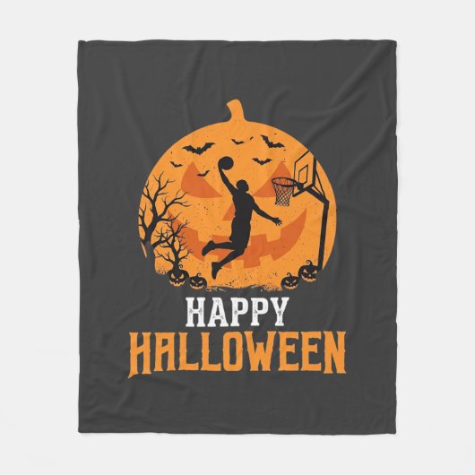 Basketbal Halloween Dunk Pompoen Ontwerp_1 Fleece Deken (Voorkant)