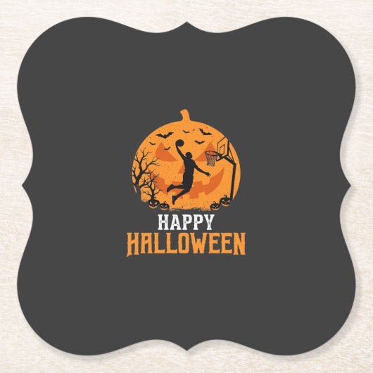 Basketbal Halloween Dunk Pompoen Ontwerp_1 Kartonnen Onderzetters (Voorkant)
