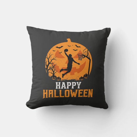 Basketbal Halloween Dunk Pompoen Ontwerp_1 Kussen (Voorkant)