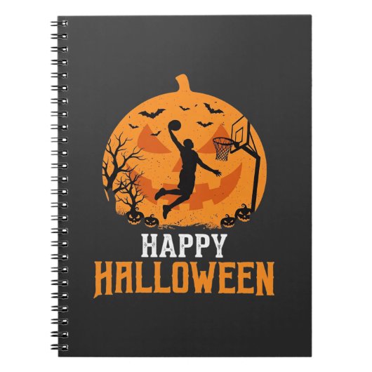 Basketbal Halloween Dunk Pompoen Ontwerp_1 Notitieboek (Voorkant)