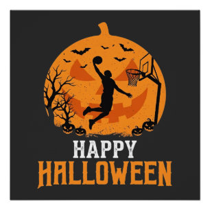 Basketbal Halloween Dunk Pompoen Ontwerp_1 Perfect Poster