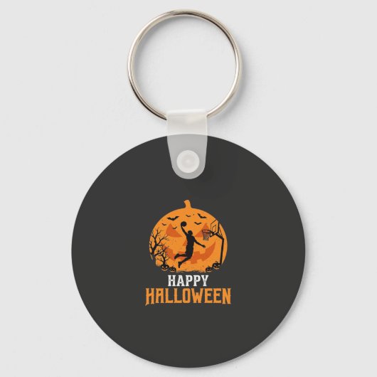 Basketbal Halloween Dunk Pompoen Ontwerp_1 Sleutelhanger (Voorkant)