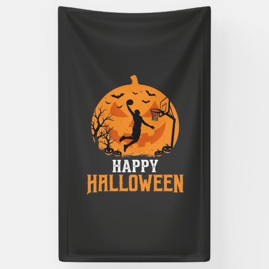 Basketbal Halloween Dunk Pompoen Ontwerp_1 Spandoek (Verticaal)