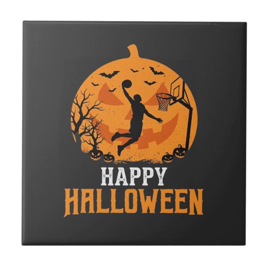 Basketbal Halloween Dunk Pompoen Ontwerp_1 Tegeltje (Voorkant)