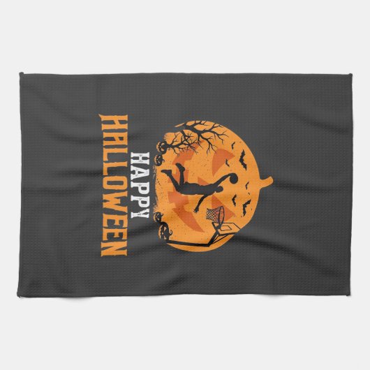 Basketbal Halloween Dunk Pompoen Ontwerp_1 Theedoek (Horizontaal)