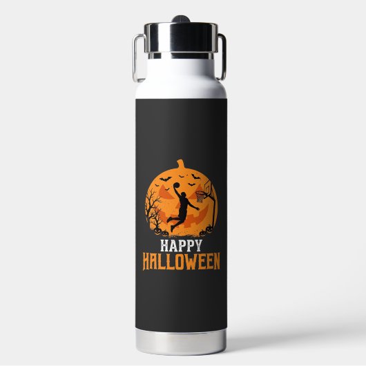 Basketbal Halloween Dunk Pompoen Ontwerp_1 Waterfles (Voorkant)
