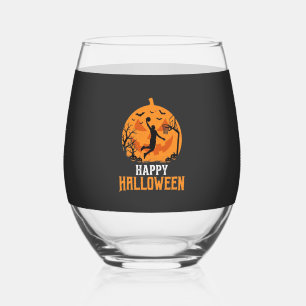 Basketbal Halloween Dunk Pompoen Ontwerp_1 Wijnglas Zonder Voet
