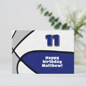 Basketbal Happy Birthday Blauw Grijs Team Kleuren Kaart (Staand voorkant)