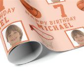 Basketbal Happy Birthday Foto Cadeaupapier (Rol Hoek)