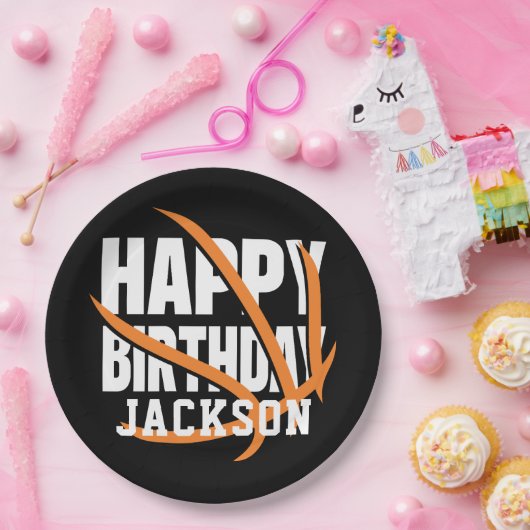 Basketbal Happy Birthday gepersonaliseerd Papieren Bordje (Feest)