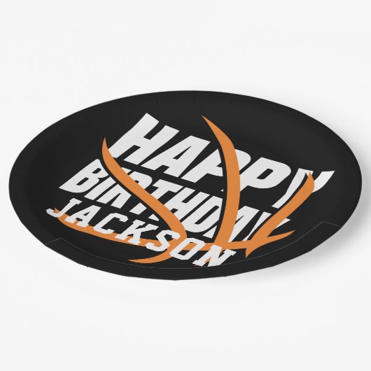 Basketbal Happy Birthday gepersonaliseerd Papieren Bordje (Gekanteld)