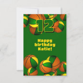 Basketbal Happy Birthday Groen Goud Team Kleuren Kaart (Voorkant)