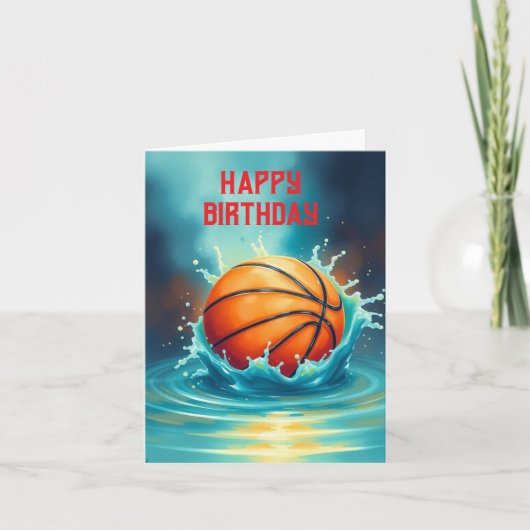 Basketbal Happy Birthday Hitting Water Kaart (Voorkant)