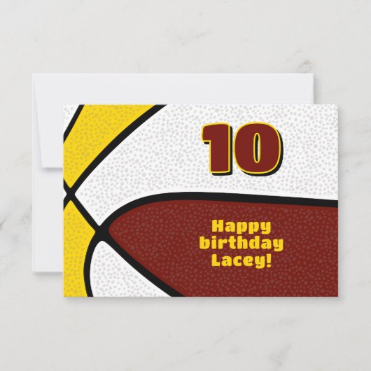 Basketbal Happy Birthday Maroon Gold Team Kleuren Kaart (Voorkant)