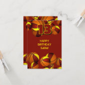 Basketbal Happy Birthday Maroon Gold Team Kleuren Kaart (Voorkant / Achterkant in situ)