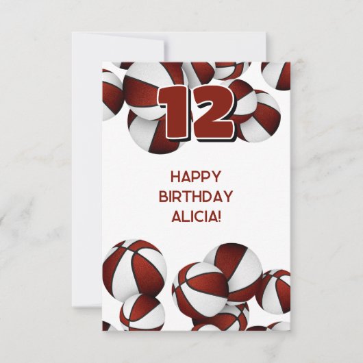 Basketbal Happy Birthday Maroon Team Kleuren Kaart (Voorkant)