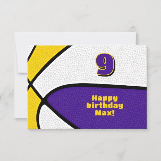 Basketbal Happy Birthday paarse gouden teamkleuren Kaart (Voorkant)