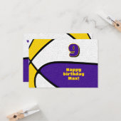 Basketbal Happy Birthday paarse gouden teamkleuren Kaart (Voorkant / Achterkant in situ)