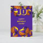 Basketbal Happy Birthday paarse gouden teamkleuren Kaart