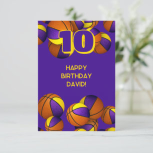 Basketbal Happy Birthday paarse gouden teamkleuren Kaart