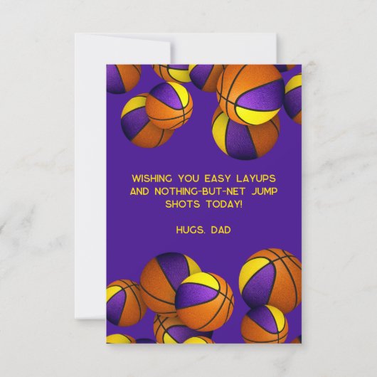 Basketbal Happy Birthday paarse gouden teamkleuren Kaart