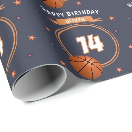 Basketbal Happy Birthday Sports Cadeaupapier (Rol Hoek)