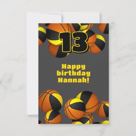 Basketbal Happy Birthday Zwart Goud Team Kleuren Kaart (Voorkant)