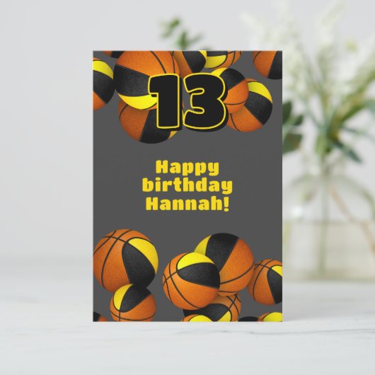 Basketbal Happy Birthday Zwart Goud Team Kleuren Kaart (Staand voorkant)