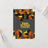 Basketbal Happy Birthday Zwart Goud Team Kleuren Kaart (Voorkant / Achterkant in situ)