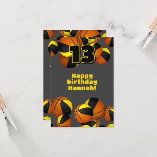 Basketbal Happy Birthday Zwart Goud Team Kleuren Kaart (Voorkant / Achterkant in situ)