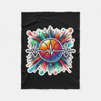 Basketbal Heartbeat Sticker - ideaal voor sport Fleece Deken