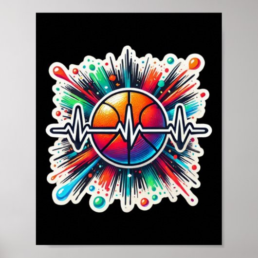 Basketbal Heartbeat Sticker - ideaal voor sport Poster (Voorkant)