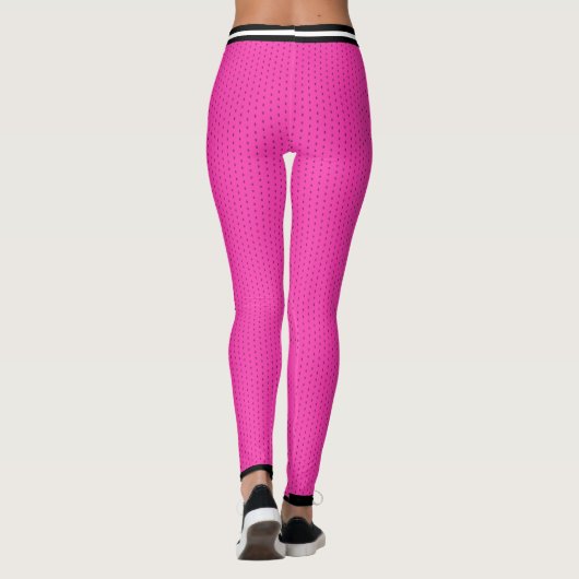 Basketbal Heet Roze Wit Gestreepte Varsity Sport Leggings (Achterkant)