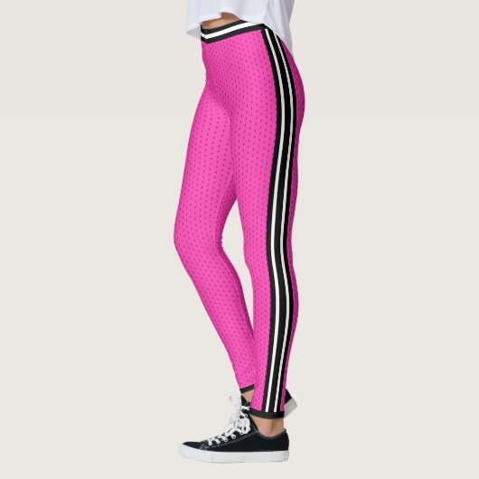 Basketbal Heet Roze Wit Gestreepte Varsity Sport Leggings (Links)