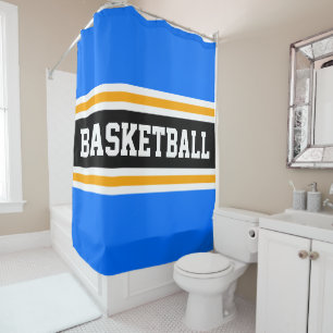 BASKETBAL Helder Blauw Zwart Geel Racing Stripes Douchegordijn